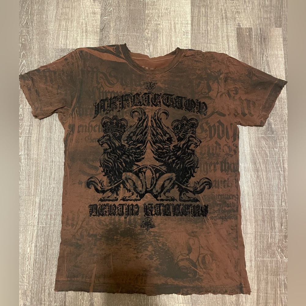 Affliction T-shirt. Sz Large. Tan/Black Burnout